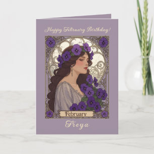 Gelukkige januariverjaardag Viooltjes Art Nouveau Kaart