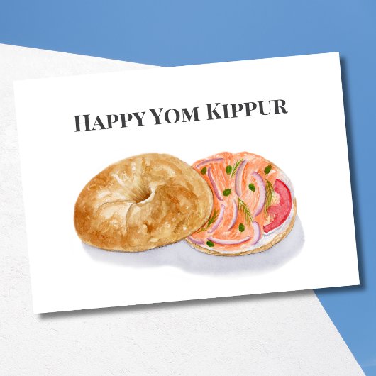 Gelukkige Jom Kipoer Aquarel Bagels Rookzalm  Kaart
