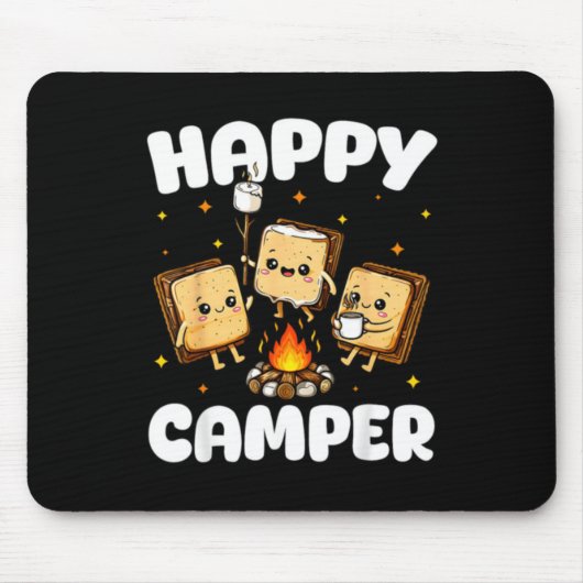 Gelukkige Kampeer Marshmallow Grappige Kamperende Muismat (Voorkant)