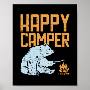 Gelukkige Kampeerbeer Vakantie Wandel Kampvuur Ca Poster