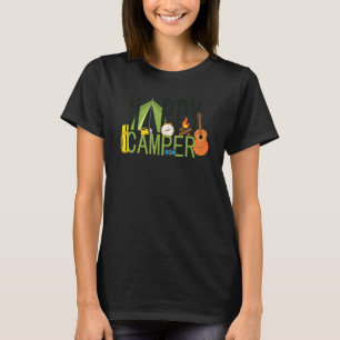 Gelukkige Kampeerder Kampeer Tent Kampvuur Gitaar T-shirt