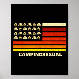 Gelukkige kampeerder kampeerleven retro vlag tent poster