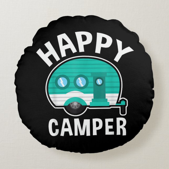 Gelukkige Kampeerder Kampeerwagen Caravan Grappige Rond Kussen (Voorkant)