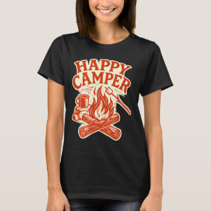 Gelukkige kampeerder kampvuur vintage camping koff t-shirt