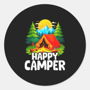 Gelukkige kampeerder retro zomerkamp kampeertocht ronde sticker