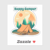 Gelukkige Kampeerder Zonsondergang Bergen Grappige Sticker (Vel)