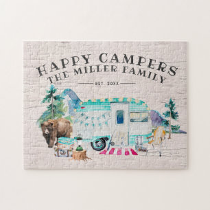 Gelukkige Kampeerders Familie Naam Kamperen Legpuzzel