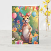 Gelukkige kangoeroe lachend & vieren | KAART (Gele Bloem)