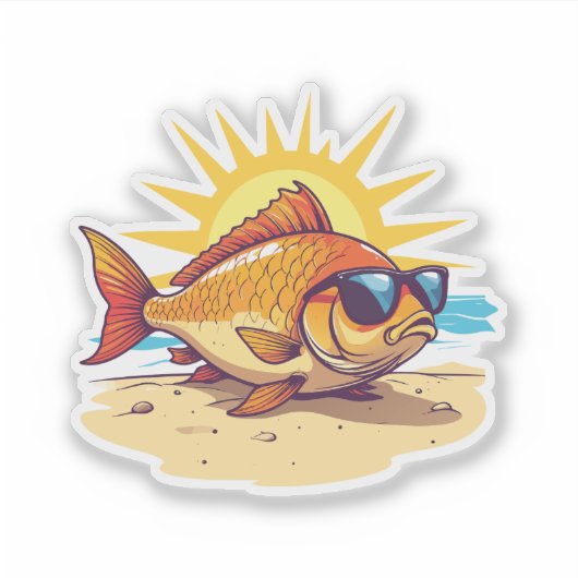 Gelukkige karper zonnebadend op het strand sticker (Voorkant)