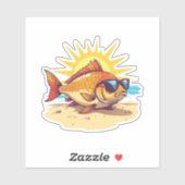 Gelukkige karper zonnebadend op het strand sticker (Vel)