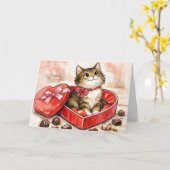 Gelukkige kat in een Valentijnskaart hartjesdoos Kaart (Gele Bloem)