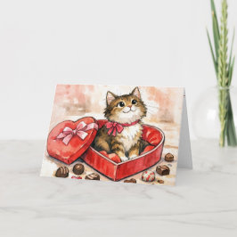 Gelukkige kat in een Valentijnskaart hartjesdoos Kaart