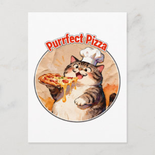 Gelukkige kat-kok met pizza feestdagenkaart