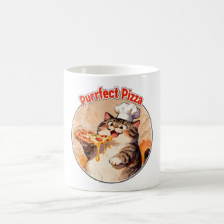 Gelukkige kat-kok met pizza koffiemok
