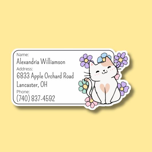 Gelukkige kat met bloemen Bagage-ID Sticker