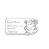 Gelukkige kat met bloemen Bagage-ID Sticker (Voorkant)