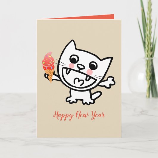 Gelukkige Kat Met Ijs Kaart (Voorkant)