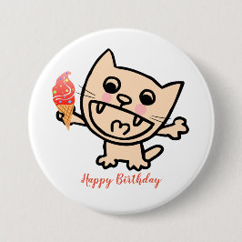 Gelukkige kat met ijs ronde button 7,6 cm