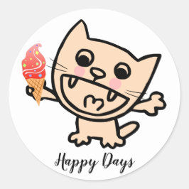 Gelukkige kat met ijs ronde sticker