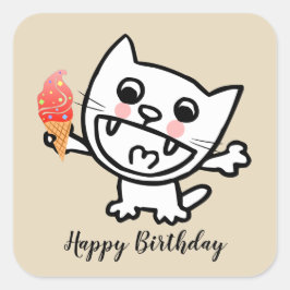 Gelukkige kat met ijs vierkante sticker