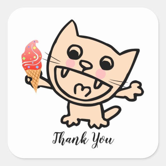 Gelukkige kat met ijs vierkante sticker (Voorkant)