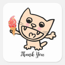 Gelukkige kat met ijs vierkante sticker