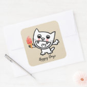 Gelukkige kat met ijs vierkante sticker (Envelop)