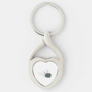 Gelukkige Kat Met Koffie Sleutelhanger