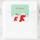 Gelukkige kat met sneeuwpop | SCHATTIGE KERST STIC Vierkante Sticker (Tas)