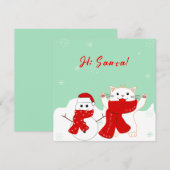 Gelukkige kat met sneeuwpop | Schattigee Kerst Fla Feestdagenkaart (Voorkant / Achterkant)