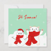 Gelukkige kat met sneeuwpop | Schattigee Kerst Fla Feestdagenkaart (Voorkant)