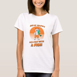 Gelukkige kat met vis. Schattigee kattenvisser. gr T-shirt