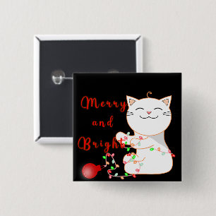 Gelukkige Kat Spelend Met LED-Licht Schattig Ker Vierkante Button 5,1 Cm