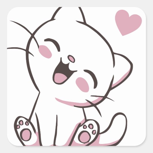 Gelukkige Kat Vierkante Sticker (Voorkant)