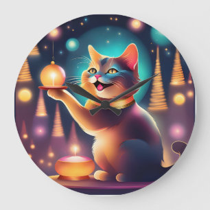 Gelukkige kat viert Kerstmis, Muur Klok