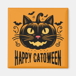 Gelukkige Katoween Zwarte Kat Pompoen Gezicht Hall Magneet