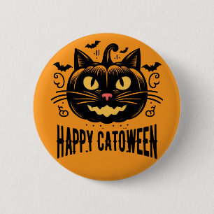 Gelukkige Katoween Zwarte Kat Pompoen Gezicht Hall Ronde Button 5,7 Cm
