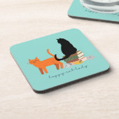 Gelukkige Katten Dame Bier Onderzetter (Linkerzijde)