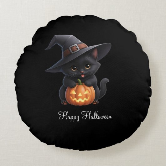 Gelukkige Katten Halloween Rond Kussen (Voorkant)