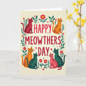Gelukkige Kattenmoederdag Katten Kaart (Gele Bloem)
