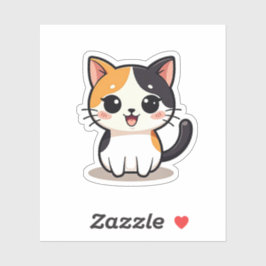 Gelukkige Kawaii Calico kat met grote ogen Sticker