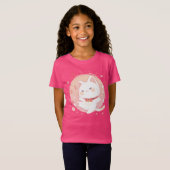 Gelukkige Kawaii Witte Kat Dansen op Muziek T-shirt (Voorkant volledig)