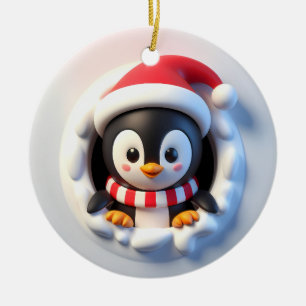 Gelukkige kerst vakantie pinguïn barsten uit keramisch ornament