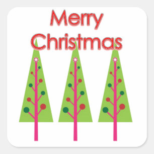 Gelukkige kerstbomen vierkante sticker