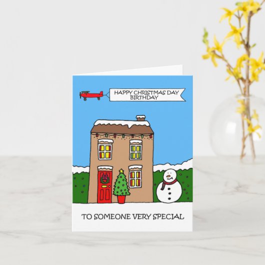 Gelukkige Kerstdag Verjaardag Kaart (Gele Bloem)