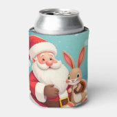 Gelukkige Kerstman in Sneeuwrijke Winter Scene Blikjeskoeler (Blikje Voorkant)