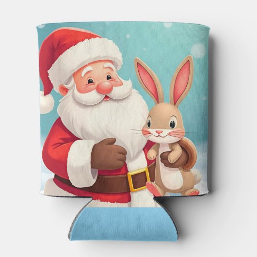 Gelukkige Kerstman in Sneeuwrijke Winter Scene Blikjeskoeler (Achterkant)