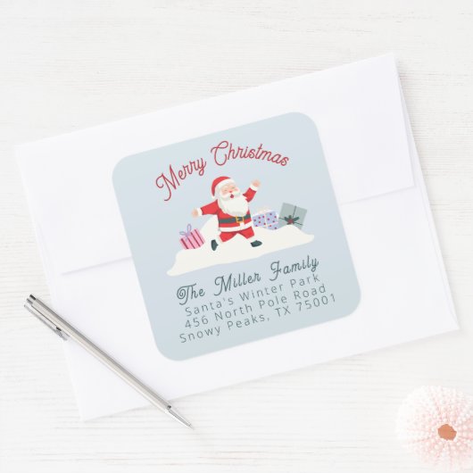 Gelukkige Kerstman, Kerstmis terug adreslabel Vierkante Sticker (Envelop)