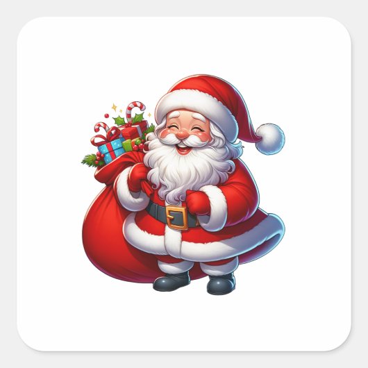 Gelukkige Kerstman Kerstmis Vierkante Sticker (Voorkant)