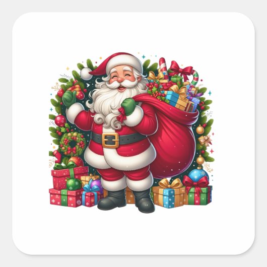 Gelukkige Kerstman Kerstmis Vierkante Sticker (Voorkant)